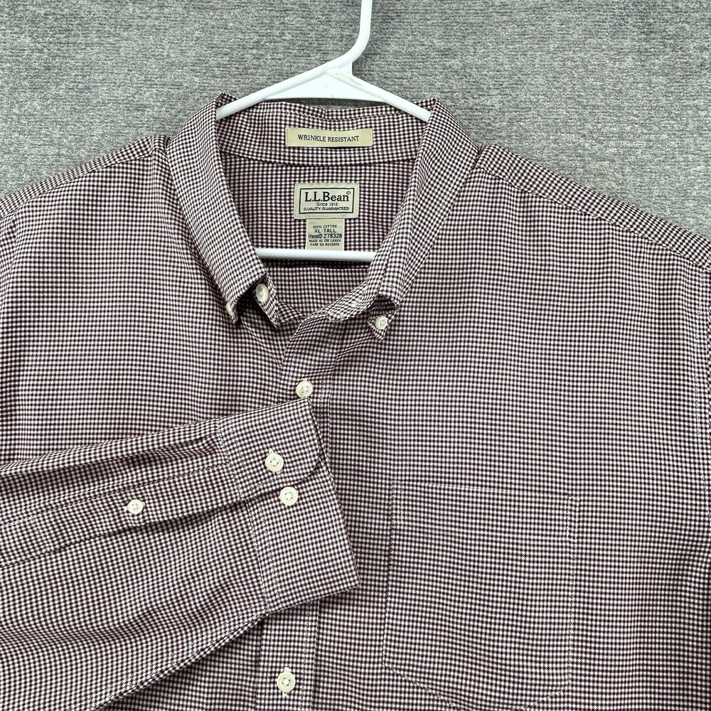 LL Bean Shirt Men Size XL Tall Red Gingham Long Sleeve Button Up Casual